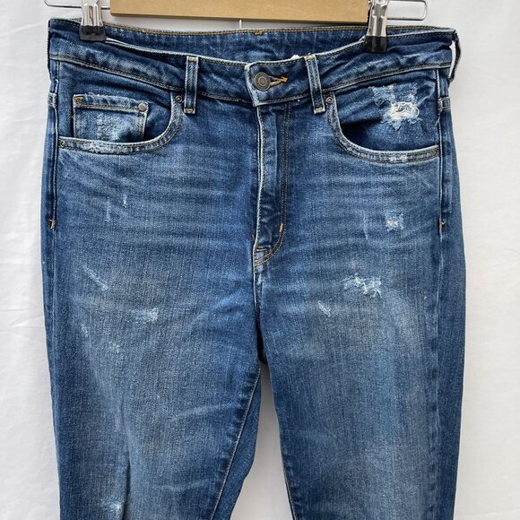 & Denim Skinny High Waist Jeans Ripped Distressed Knee Cuff Hem Blue Womens 28 - Picture 12 of 12